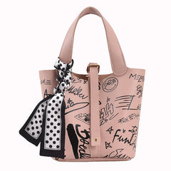 MOJOYCE-Cartoon Print Silk Scarf Bucket Bag