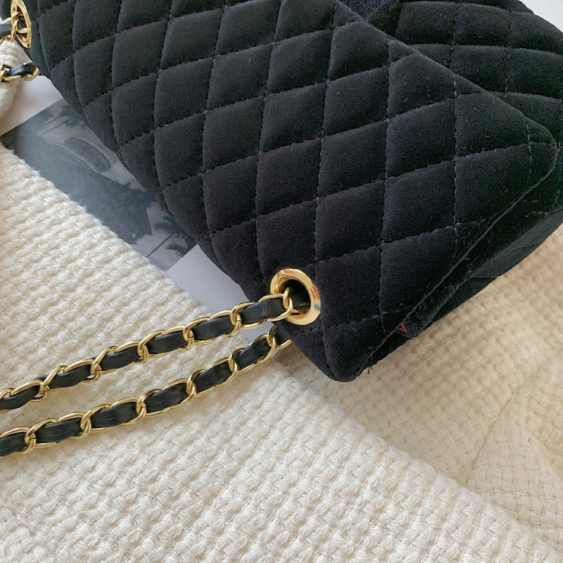 MOJOYCE-Solid Color Velvet Quilted Bag