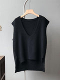 Mojoyce-Knitting Irregularity Solid V-Neck Vest