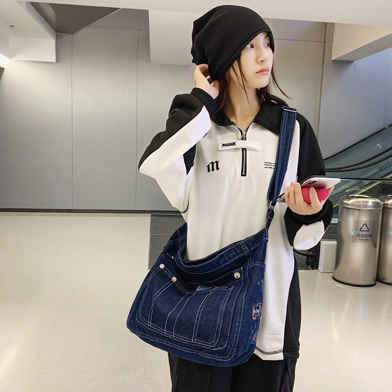 MOJOYCE-Aesthetic Denim Large Canvas Crossbody Bag