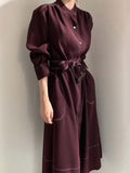 Mojoyce-Stand Collar Single Loose Tie Trench Dress