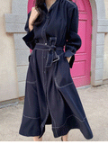Mojoyce-Stand Collar Single Loose Tie Trench Dress