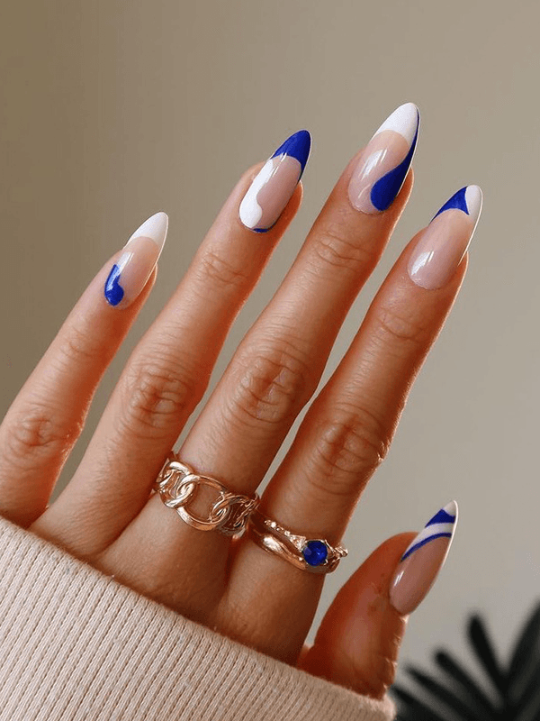 Mojoyce-Blue White Matching False Nails