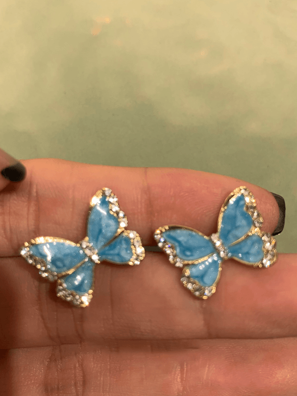 Mojoyce-Streamer Blue White Butterfly Stud Earrings