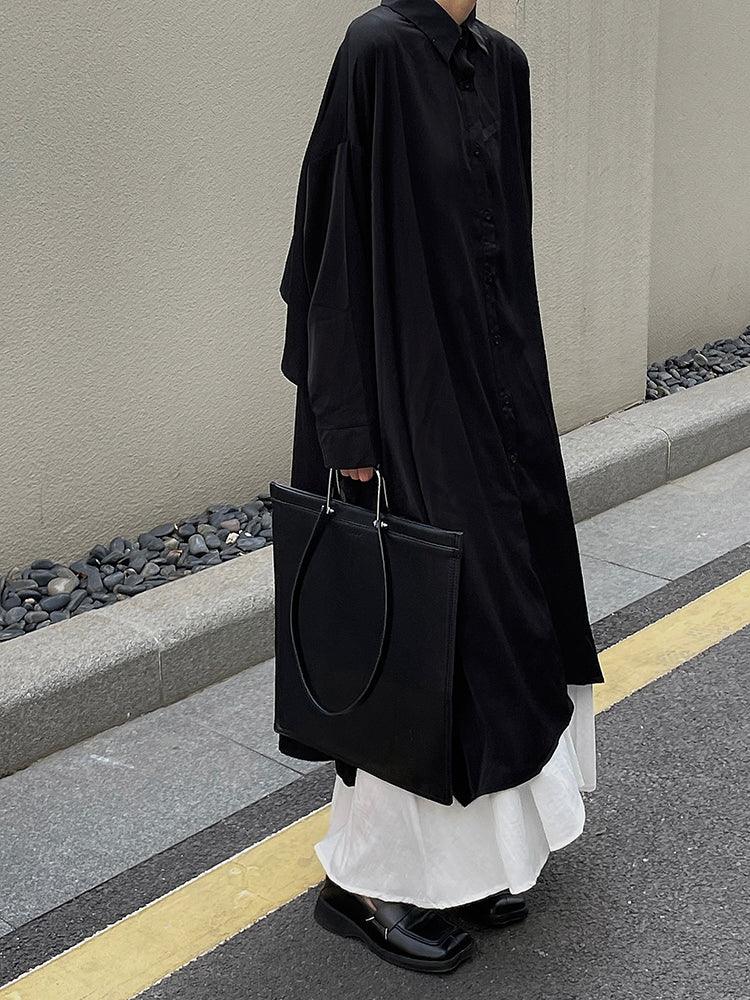 Mojoyce-Cool Black Big Split Long Shirt & White Skirt Sets
