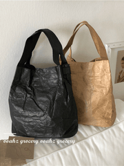 Mojoyce-Washed Kraft Paper Natural Crinkle Waterproof Tote Bucket Bag