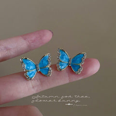 Mojoyce-Streamer Blue White Butterfly Stud Earrings