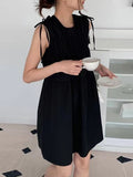 Mojoyce-Cute Bow Lace-up Pleated Sleeveless Short Dress