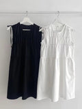 Mojoyce-Cute Bow Lace-up Pleated Sleeveless Short Dress