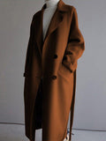 Mojoyce-Urban Loose Solid Color Belted Woolen Coat