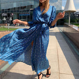 MOJOYCE-Women Summer Sexy y2k Fairy Dress Casual Loose Dress V-neck high waist lace up split holiday long dress