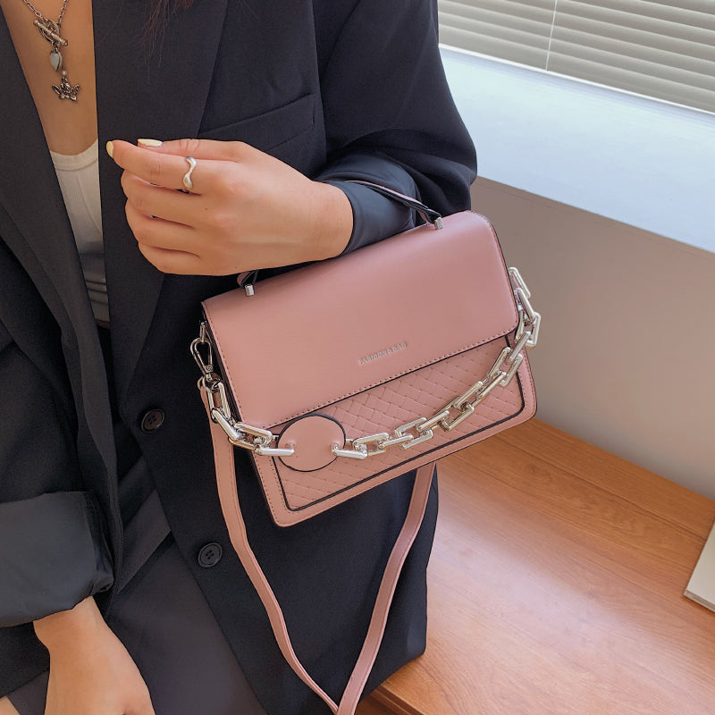 MOJOYCE-Solid Color Letter Flap Organ Crossbody Bag