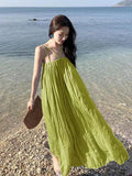 Mojoyce-Vintage Pleated Beach Dress