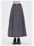 Mojoyce-Trendy Gray Pleated Long Skirt