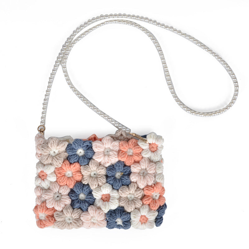 MOJOYCE-Pearl Flower Hand-Woven Crossbody Handbag