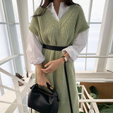 MOJOYCE-Women Summer Sexy y2k Fairy Dress Casual Loose Dress Long Seeve Shirt Split Knit Vest Dress Suit