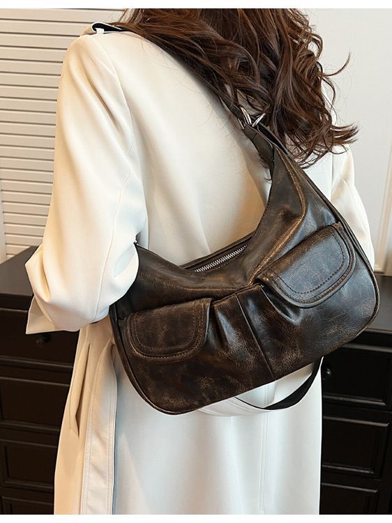 MOJOYCE-Vintage Washed Pu Leather Shoulder Bag