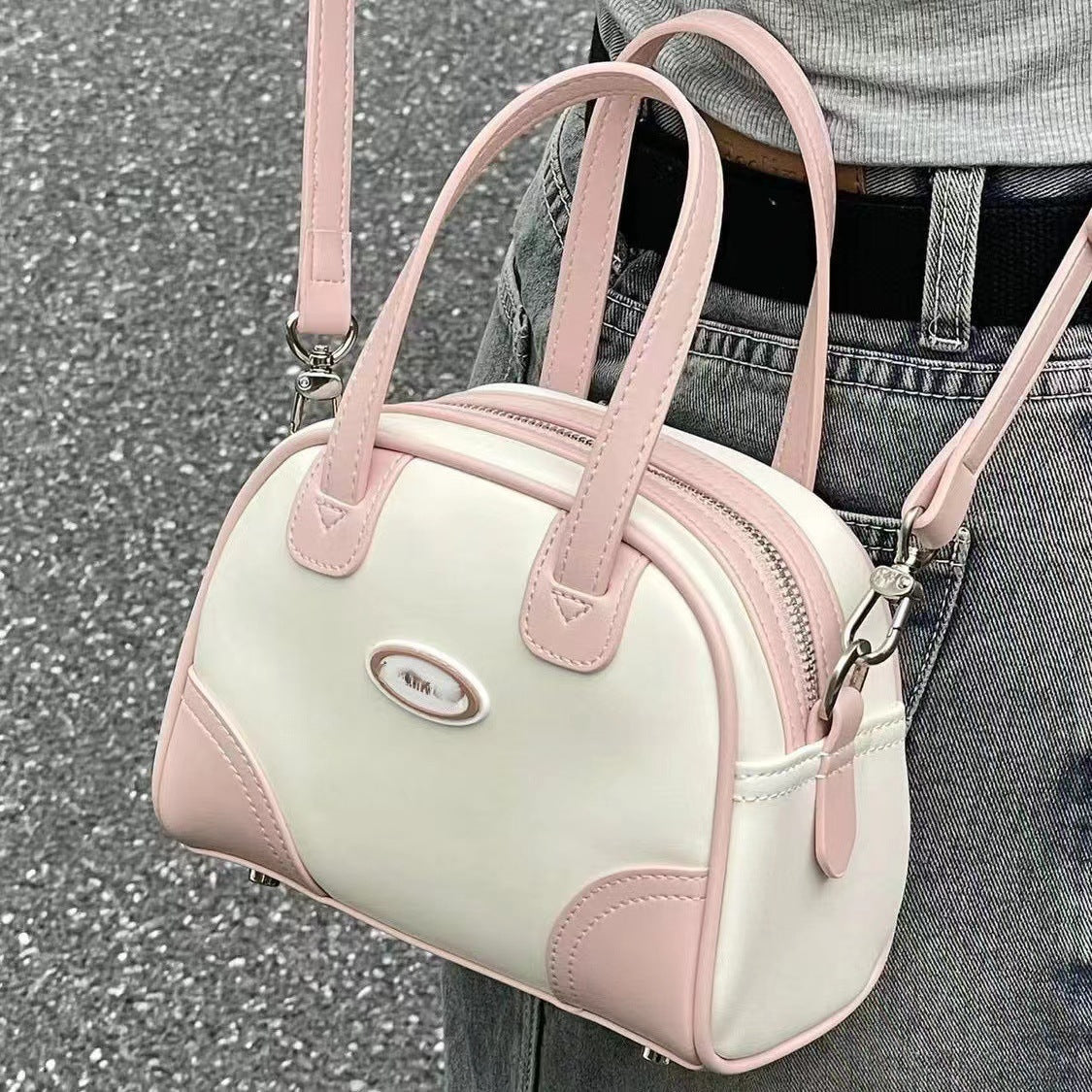 MOJOYCE-Pink and White Candy Crossbody Bag