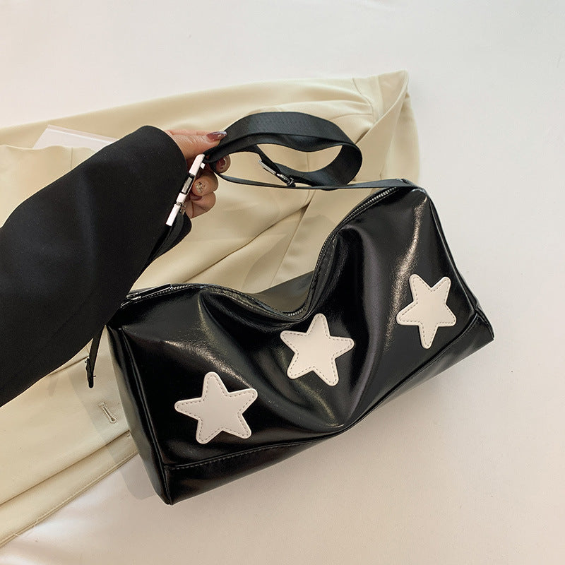 MOJOYCE-Embroidered Star Leather Crossbody Bag