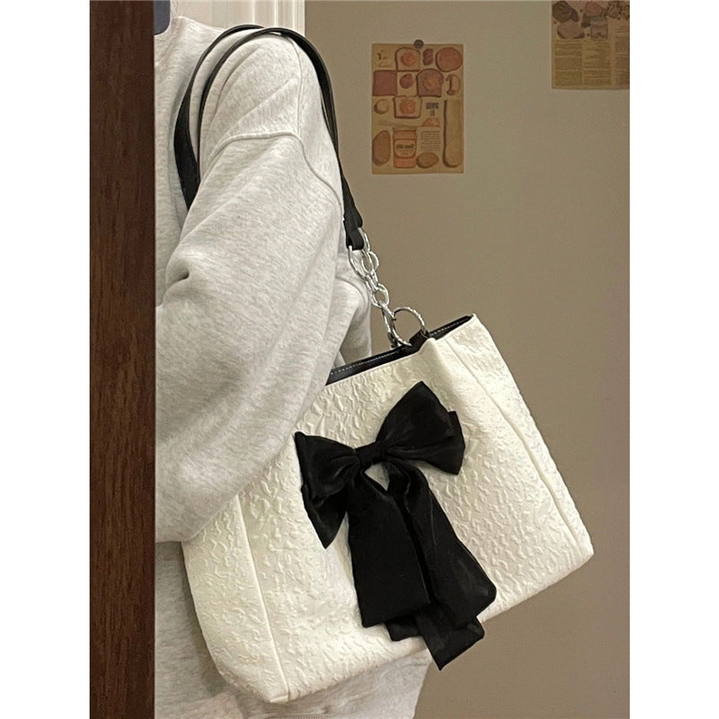 MOJOYCE-Aesthetic Bow Large Capacity Canvas Shoulder Bag