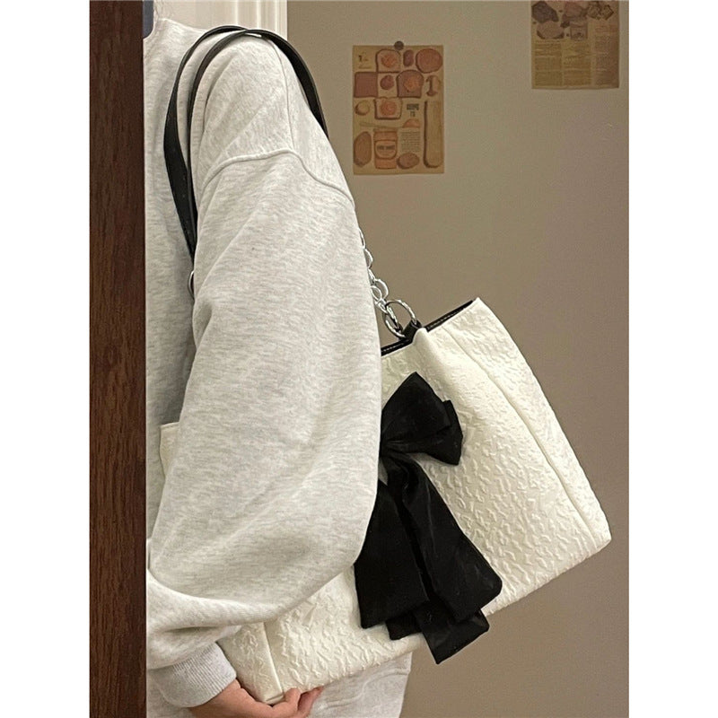 MOJOYCE-Aesthetic Bow Large Capacity Canvas Shoulder Bag