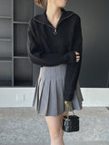 Mojoyce-Simple Batwing Sleeves Long Sleeves Jacquard Solid Color Lapel Collar Sweater Tops