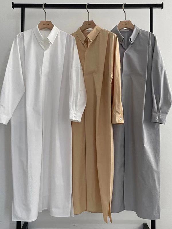 Mojoyce-Retro Simple Polo Collar Shirt Dress