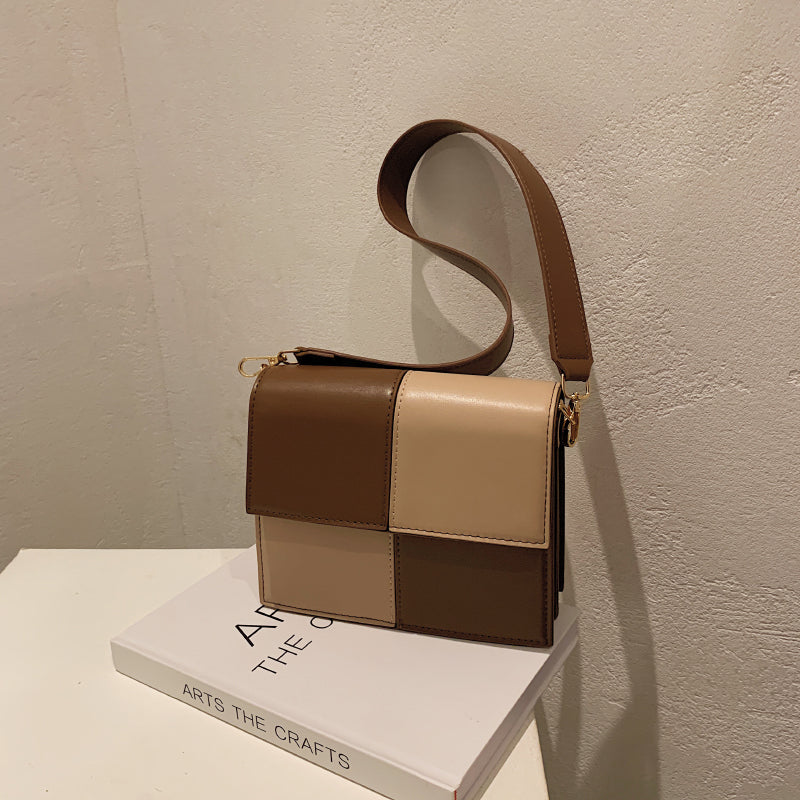 MOJOYCE-Contrast Stitching Square Shoulder Bag