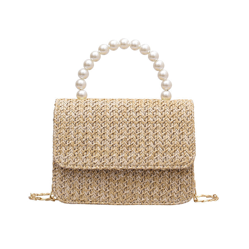 MOJOYCE-Straw Pearl Cross Body Bag