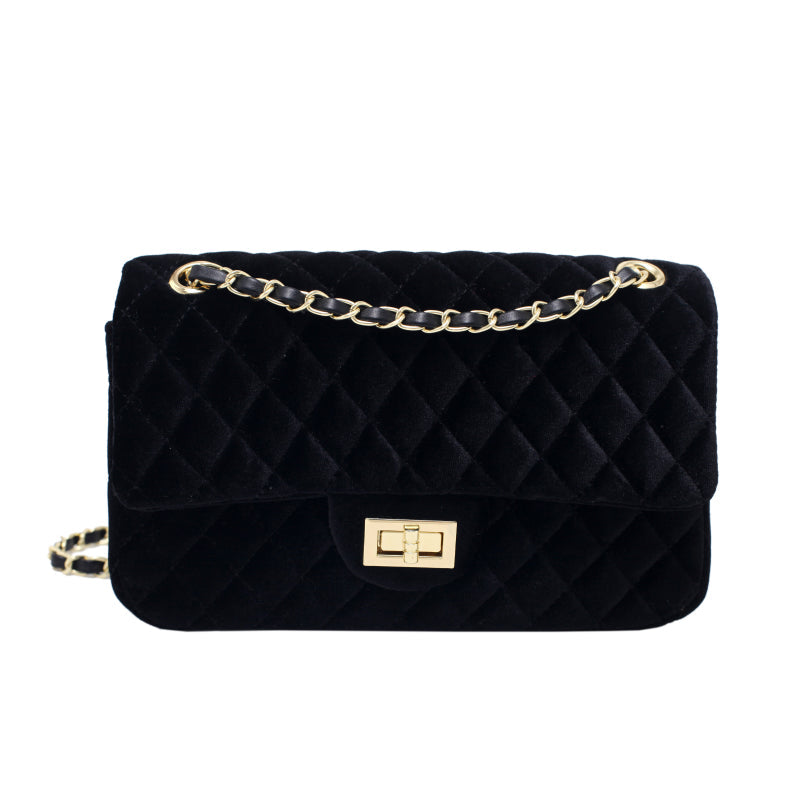 MOJOYCE-Solid Color Velvet Quilted Bag