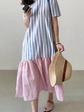 Mojoyce-Loose Pink Striped Dress