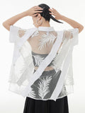 Mojoyce-Stylish Loose Half Sleeves Buttoned Mesh Hollow See-Through Blouses&Shirts Tops