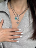 Mojoyce-Blue&white Cupid Heart Necklace