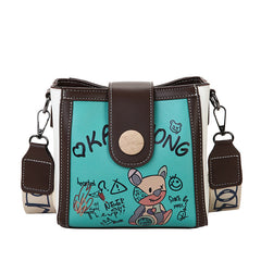 MOJOYCE-Graffiti Bear Wide Shoulder Bucket Bag