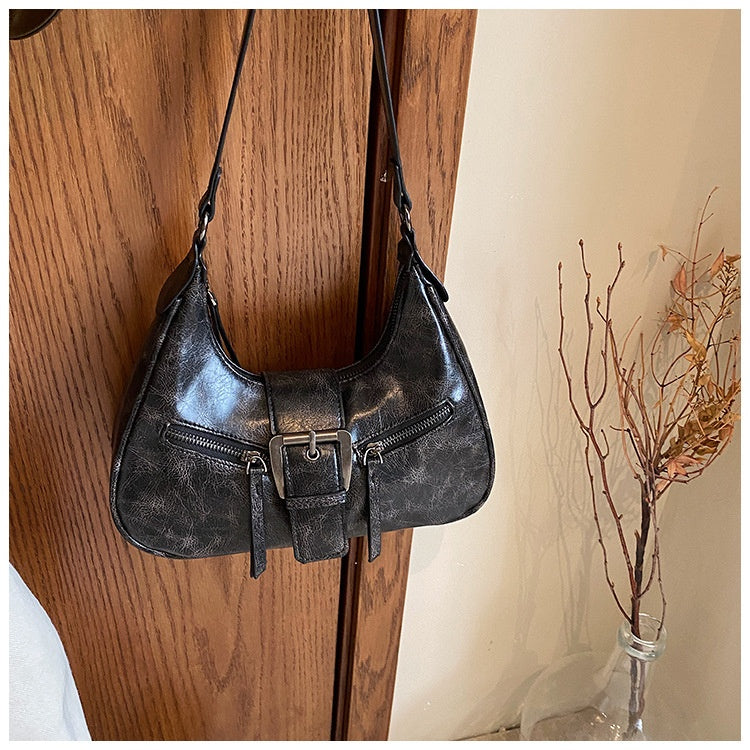 MOJOYCE-Vintage Buckled Strap Pu Leather Shoulder Bag