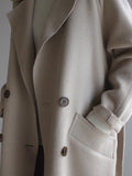 Mojoyce-Urban Loose Solid Color Belted Woolen Coat