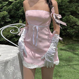 MOJOYCE-Women Summer Sexy y2k Fairy Dress Casual Loose Dress Bowknot Lace Tube Top Mini Dress