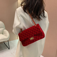 MOJOYCE-Solid Color Velvet Quilted Bag