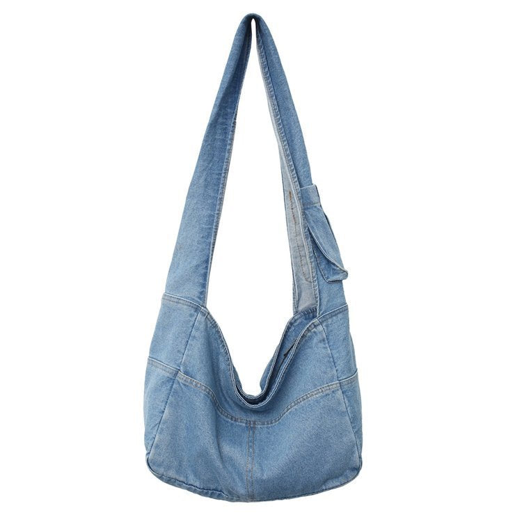 MOJOYCE-Large Washed Denim Crossbody Bag