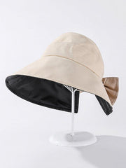 Mojoyce-Casual Solid Color Bow-Embellished Sun Protection Hats