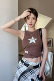 MOJOYCE-Y2K tanks spring Summer outfits Star Patchwork Rib Cropped Tank Top