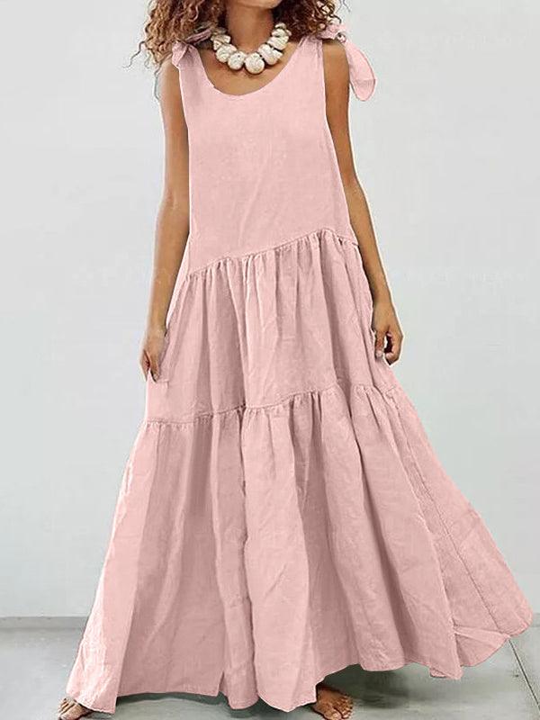 Mojoyce-Linen Cotton Large Swing Sleeveless Loose Casual Maxi Dress