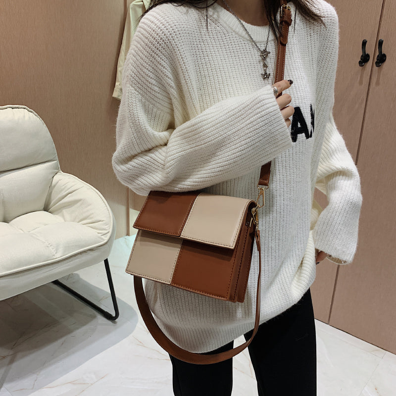 MOJOYCE-Contrast Stitching Square Shoulder Bag