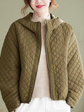 Mojoyce-Simple Long Sleeves Loose Keep Warm Solid Color Zipper Hooded Padded Coat/Down Coat