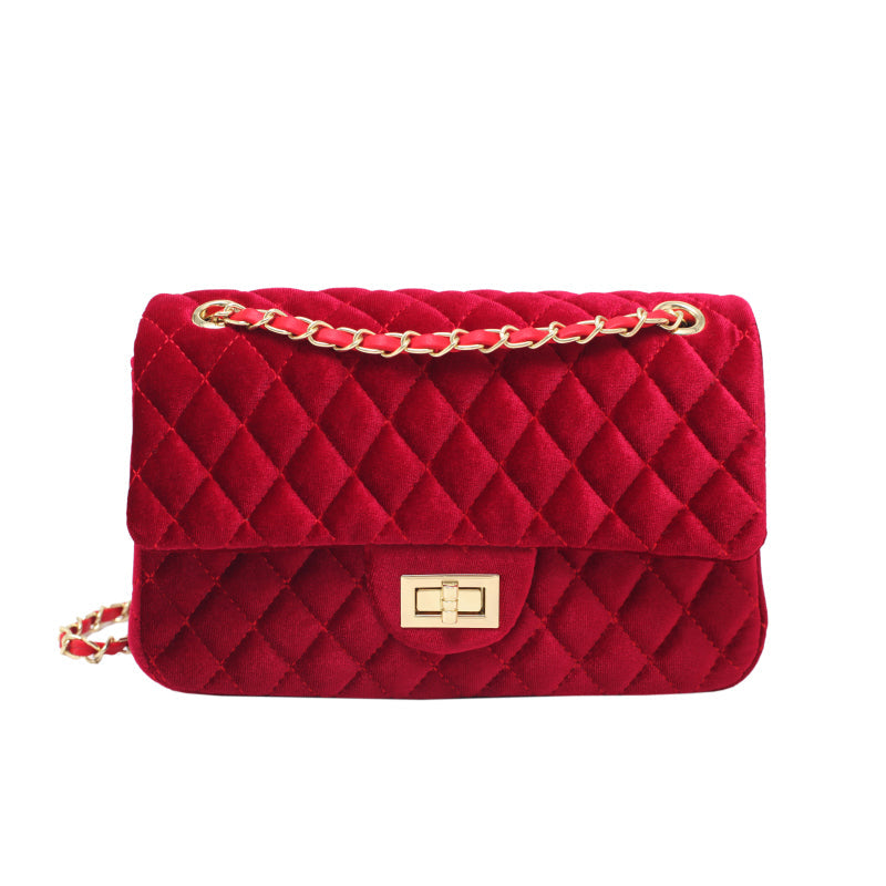 MOJOYCE-Solid Color Velvet Quilted Bag