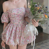 MOJOYCE-Women Summer Sexy y2k Fairy Dress Casual Loose Dress Floral A-Swing Off Shoulders Mini Dress