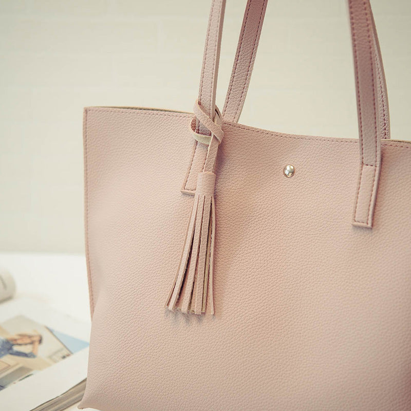 MOJOYCE-Pink Time Tassel Buckle Single Shoulder Bag