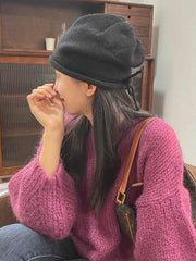 Mojoyce-Simple 4 Colors Drawstring Knitting Hat