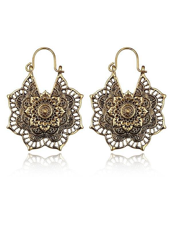 Mojoyce-Vintage Hollow Alloy Flower Earring Accessories