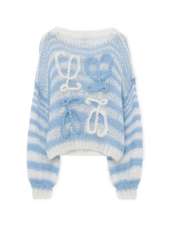 Mojoyce-Stripe Crochet Baggy Sweater